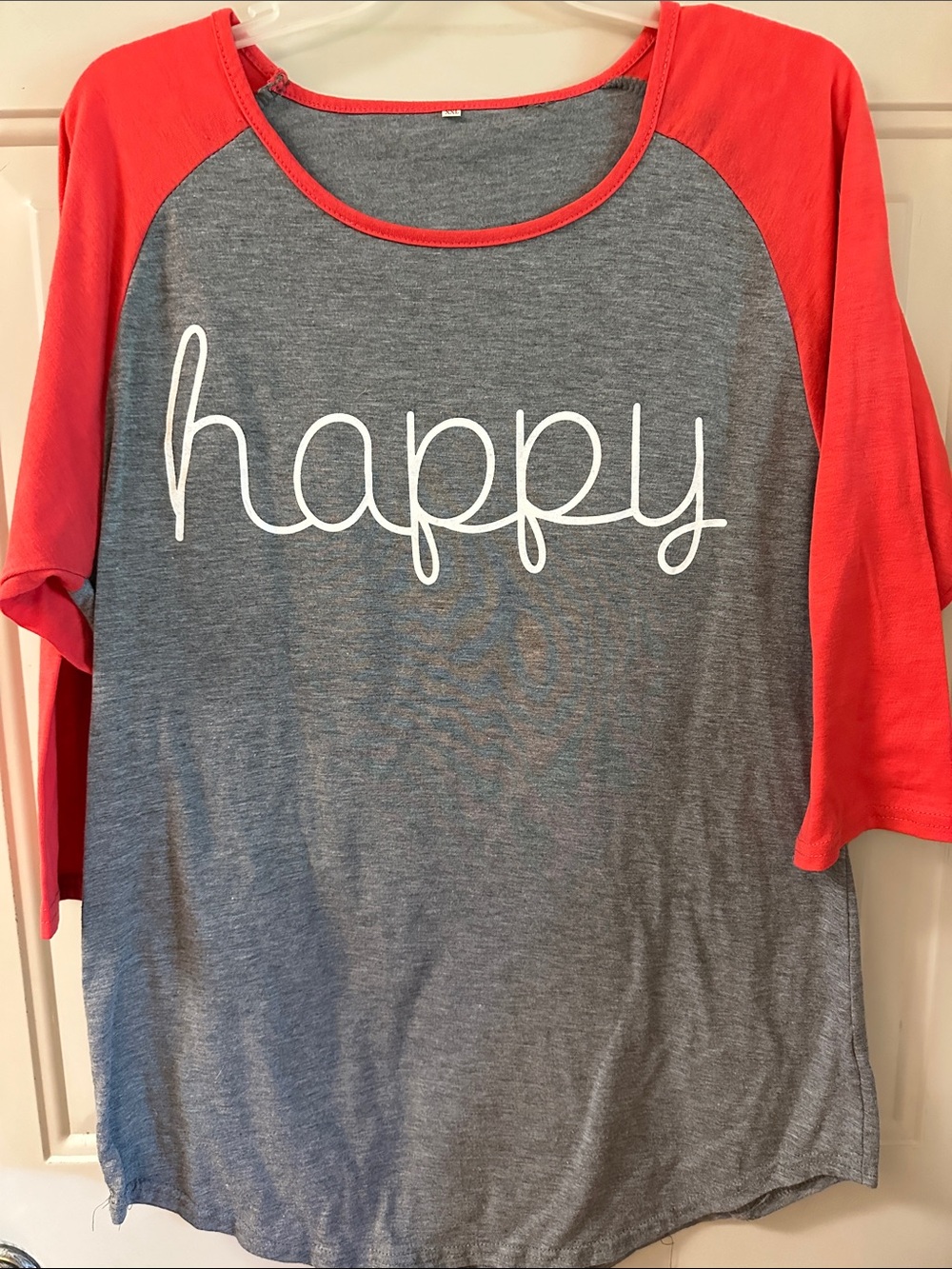Women’s Gray & Red 'Happy' Raglan Long Sleeve Tee